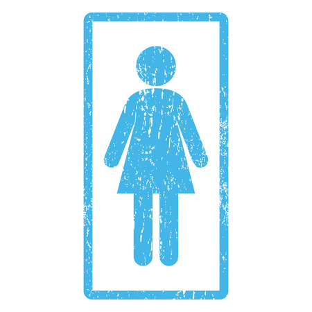 Woman rubber seal stamp watermark. Vector pictogram symbol inside rounded rectangle with grunge design and scratched texture. Scratched blue ink sticker print on a white background.のイラスト素材