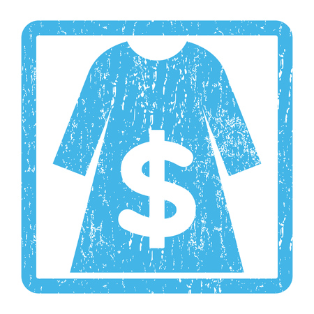 Dress Sale rubber seal stamp watermark. Glyph pictogram symbol inside rounded rectangle with grunge design and unclean texture. Scratched blue ink sign print on a white background.の写真素材