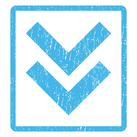 Shift Down rubber seal stamp watermark. Glyph pictogram symbol inside rounded rectangular frame with grunge design and scratched texture. Scratched blue ink emblem print on a white background.の写真素材