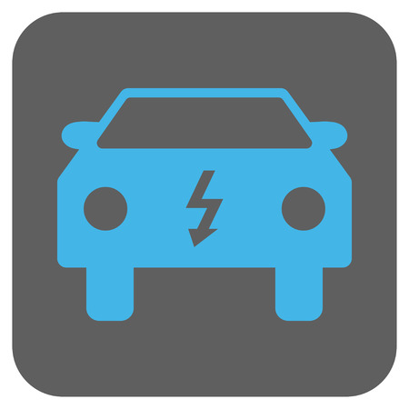 Electric Car vector icon. Image style is a flat icon symbol on a rounded square button, light blue and gray colors.のイラスト素材