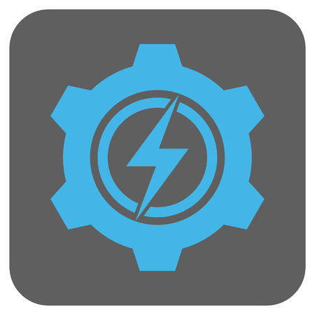 Electric Cogwheel vector icon. Image style is a flat icon symbol inside a rounded square button, light blue and gray colors.のイラスト素材