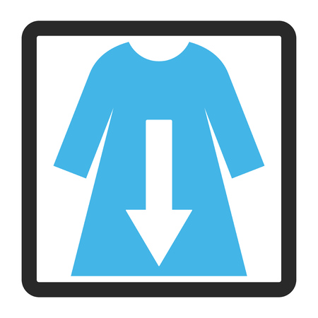 Download Female Dress glyph icon. Image style is a flat bicolor icon symbol inside a rounded rectangle, blue and gray colors, white background.の写真素材