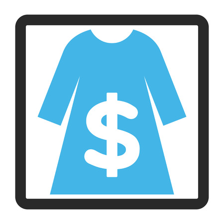 Dress Sale glyph icon. Image style is a flat bicolor icon symbol inside a rounded rectangle, blue and gray colors, white background.の写真素材
