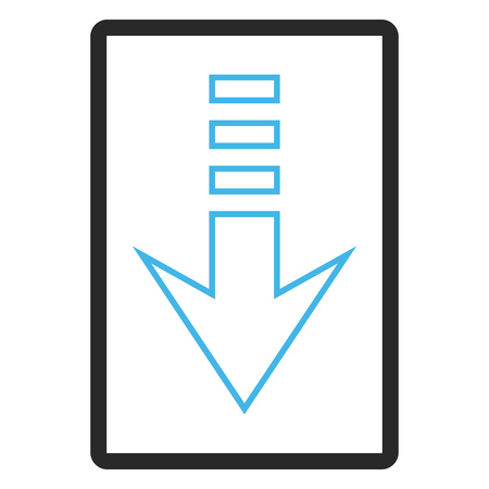 Send Down glyph icon. Image style is a flat bicolor icon symbol in a rounded rectangular frame, blue and gray colors, white background.の写真素材