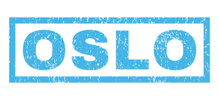 Oslo text rubber seal stamp watermark. Caption inside rectangular shape with grunge design and dust texture. Horizontal vector blue ink sticker on a white background.のイラスト素材