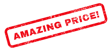 Amazing Price! Text rubber seal stamp watermark. Tag inside rectangular shape with grunge design and scratched texture. Slanted glyph red ink sticker on a white background.の写真素材