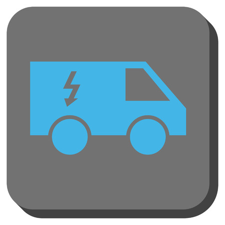 Electrical Car interface toolbar button. Vector pictograph style is a flat symbol in a rounded square button, blue and gray colors.の写真素材