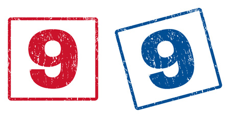 9 text rubber seal stamp watermarks. Vector style is blue and red ink tag inside rounded rectangular banner. Grunge design and dust texture. Blue and red stickers.のイラスト素材