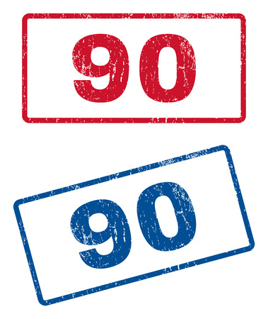 90 text rubber seal stamp watermarks. Vector style is blue and red ink caption inside rounded rectangular shape. Grunge design and scratched texture. Blue and red stickers.のイラスト素材