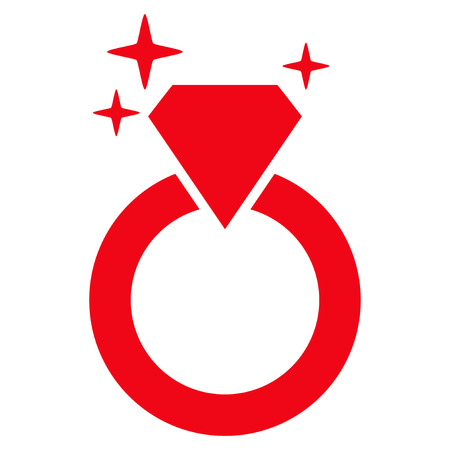 Sparkle Diamond Ring flat icon. Vector red symbol. Pictograph is isolated on a white background. Trendy flat style illustration for web site design,  , ads, apps, user interface.のイラスト素材