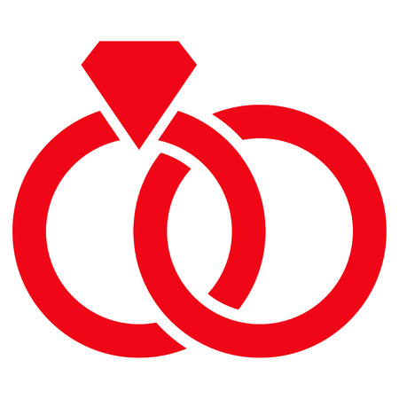 Wedding Rings flat icon. Vector red symbol. Pictogram is isolated on a white background. Trendy flat style illustration for web site design,  , ads, apps, user interface.のイラスト素材