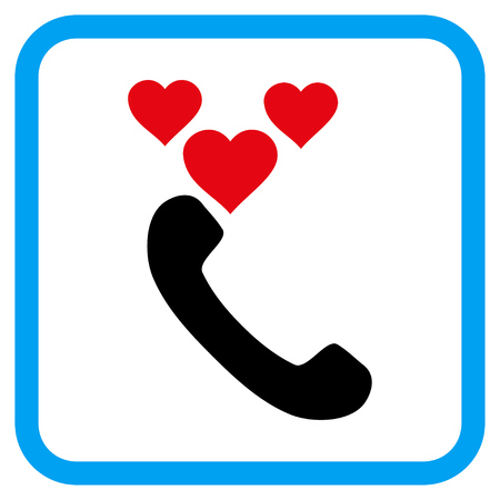 Love Phone Call vector icon. Image style is a flat icon symbol inside a rounded square blue frame.のイラスト素材