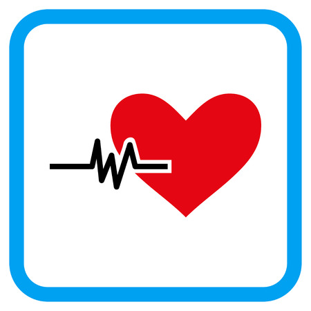 Heart Pulse vector icon. Image style is a flat icon symbol in a rounded square blue frame.の写真素材