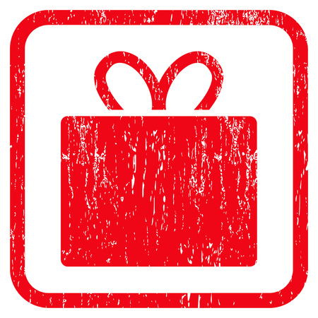 Gift rubber watermark. Vector pictogram symbol inside rounded rectangular frame with grunge design and dust texture. Stamp seal illustration. Unclean red ink sign on a white background.のイラスト素材