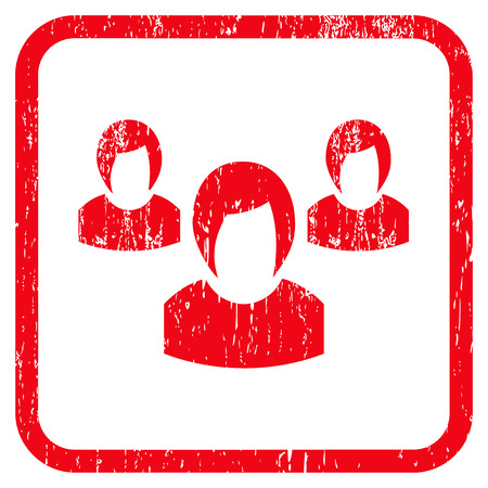 Woman Group rubber watermark. Vector pictogram symbol inside rounded rectangle with grunge design and dust texture. Stamp seal illustration. Unclean red ink emblem on a white background.のイラスト素材