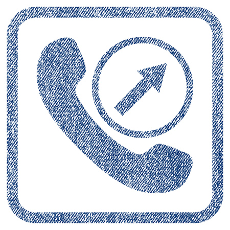 Outgoing Call vector textured icon for overlay watermark stamps. Blue jeans fabric vectorized texture. Symbol with dirty design inside rounded rectangle.のイラスト素材