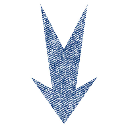 Arrow Down vector textured icon for overlay watermark stamps. Blue jeans fabric vectorized texture. Symbol with dirty design. Blue ink rubber seal stamp with fiber textile structure.のイラスト素材