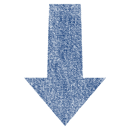 Arrow Down vector textured icon for overlay watermark stamps. Blue jeans fabric vectorized texture. Symbol with dust design. Blue ink rubber seal stamp with fiber textile structure.のイラスト素材