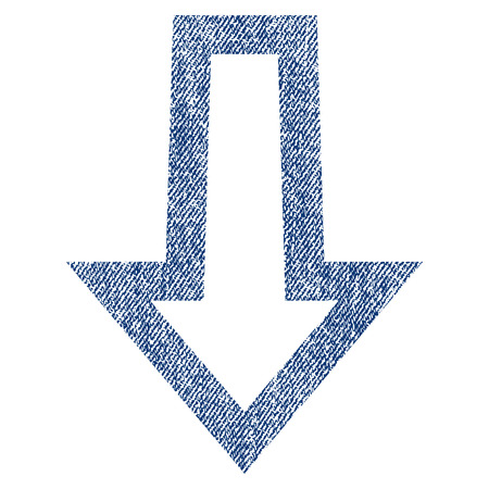 Arrow Down vector textured icon for overlay watermark stamps. Blue jeans fabric vectorized texture. Symbol with unclean design. Blue ink rubber seal stamp with fiber textile structure.のイラスト素材