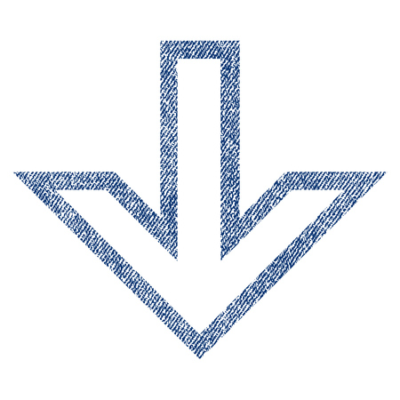 Arrow Down vector textured icon for overlay watermark stamps. Blue jeans fabric vectorized texture. Symbol with dirty design. Blue ink rubber seal stamp with fiber textile structure.のイラスト素材