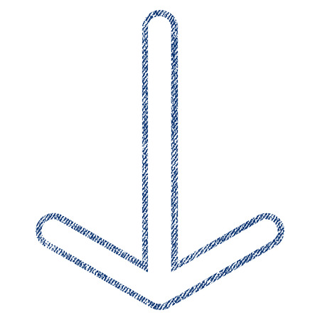 Arrow Down vector textured icon for overlay watermark stamps. Blue jeans fabric vectorized texture. Symbol with unclean design. Blue ink rubber seal stamp with fiber textile structure.のイラスト素材