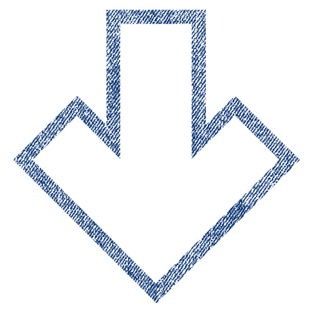 Arrow Down vector textured icon for overlay watermark stamps. Blue jeans fabric vectorized texture. Symbol with scratched design. Blue ink rubber seal stamp with fiber textile structure.のイラスト素材