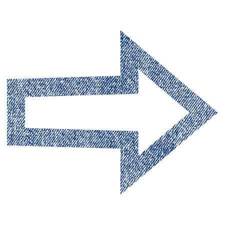 Arrow Right vector textured icon for overlay watermark stamps. Blue jeans fabric vectorized texture. Symbol with unclean design. Blue ink rubber seal stamp with fiber textile structure.のイラスト素材
