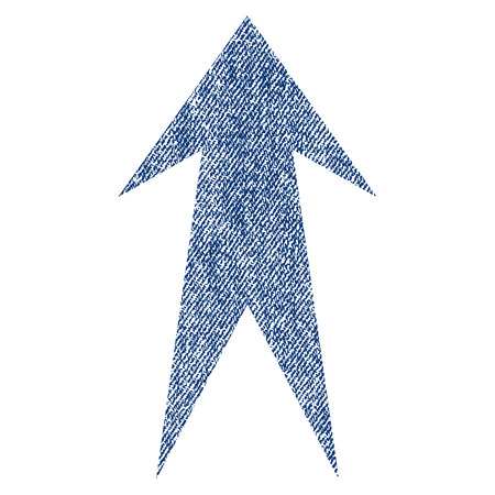 Arrow Up vector textured icon for overlay watermark stamps. Blue jeans fabric vectorized texture. Symbol with unclean design. Blue ink rubber seal stamp with fiber textile structure.のイラスト素材