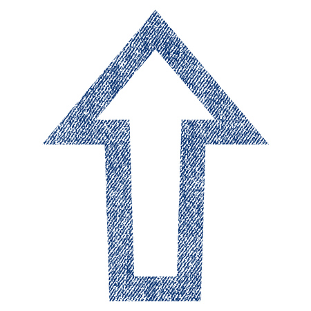 Arrow Up vector textured icon for overlay watermark stamps. Blue jeans fabric vectorized texture. Symbol with dirty design. Blue ink rubber seal stamp with fiber textile structure.のイラスト素材