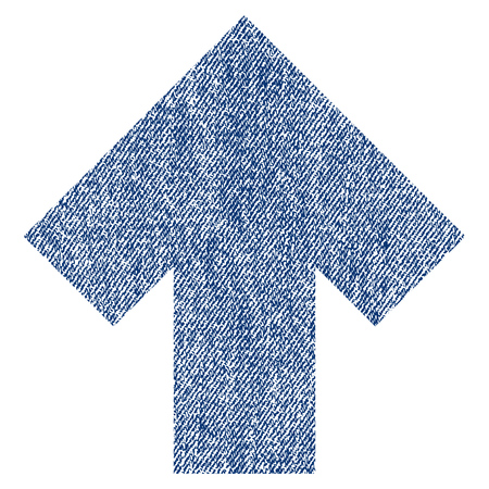 Arrow Up vector textured icon for overlay watermark stamps. Blue jeans fabric vectorized texture. Symbol with scratched design. Blue ink rubber seal stamp with fiber textile structure.のイラスト素材