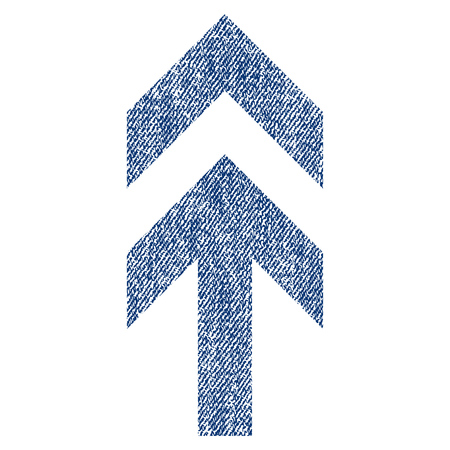 Arrow Up vector textured icon for overlay watermark stamps. Blue jeans fabric vectorized texture. Symbol with dirty design. Blue ink rubber seal stamp with fiber textile structure.のイラスト素材