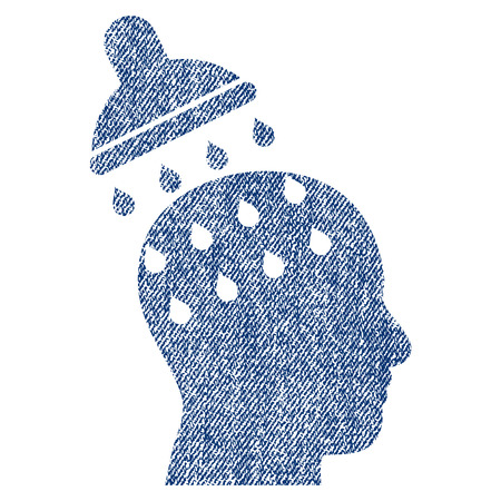Brain Washing vector textured icon for overlay watermark stamps. Blue jeans fabric vectorized texture. Symbol with scratched design. Blue ink rubber seal stamp with fiber textile structure.のイラスト素材