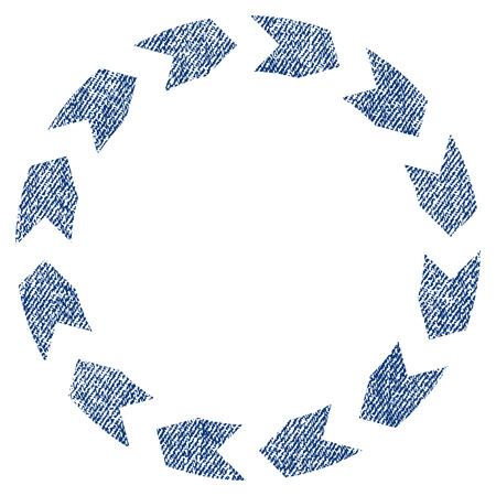 Circulation vector textured icon for overlay watermark stamps. Blue jeans fabric vectorized texture. Symbol with unclean design. Blue ink rubber seal stamp with fiber textile structure.のイラスト素材