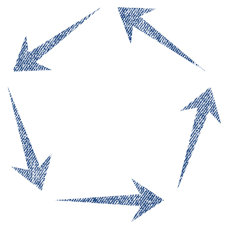 Circulation vector textured icon for overlay watermark stamps. Blue jeans fabric vectorized texture. Symbol with dust design. Blue ink rubber seal stamp with fiber textile structure.のイラスト素材