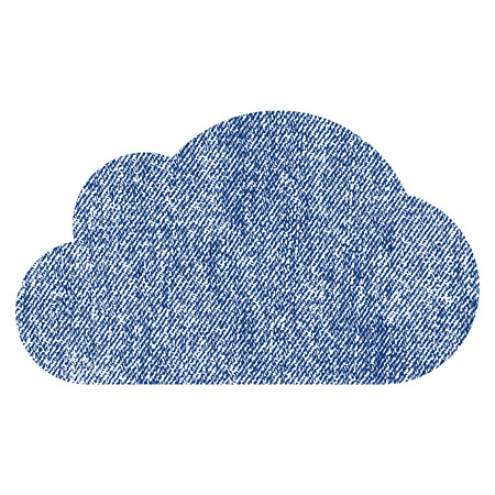 Cloud vector textured icon for overlay watermark stamps. Blue jeans fabric vectorized texture. Symbol with dust design. Blue ink rubber seal stamp with fiber textile structure.のイラスト素材