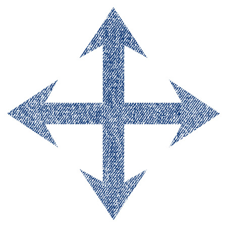 Expand Arrows vector textured icon for overlay watermark stamps. Blue jeans fabric vectorized texture. Symbol with dust design. Blue ink rubber seal stamp with fiber textile structure.のイラスト素材