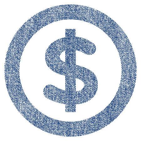 Finance vector textured icon for overlay watermark stamps. Blue jeans fabric vectorized texture. Symbol with unclean design. Blue ink rubber seal stamp with fiber textile structure.のイラスト素材