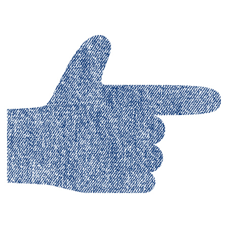 Hand Pointer Right vector textured icon for overlay watermark stamps. Blue jeans fabric vectorized texture. Symbol with dust design. Blue ink rubber seal stamp with fiber textile structure.のイラスト素材
