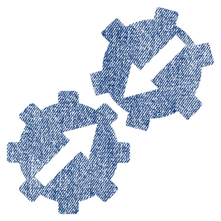 Gear Integration vector textured icon for overlay watermark stamps. Blue jeans fabric vectorized texture. Symbol with scratched design. Blue ink rubber seal stamp with fiber textile structure.のイラスト素材