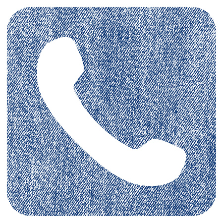 Phone vector textured icon for overlay watermark stamps. Blue jeans fabric vectorized texture. Symbol with dirty design. Blue ink rubber seal stamp with fiber textile structure.のイラスト素材