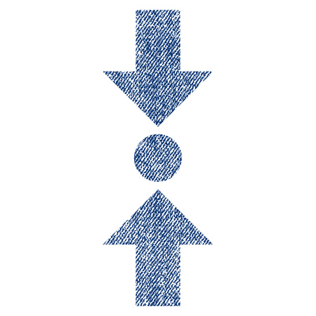 Pressure Vertical vector textured icon for overlay watermark stamps. Blue jeans fabric vectorized texture. Symbol with dirty design. Blue ink rubber seal stamp with fiber textile structure.のイラスト素材