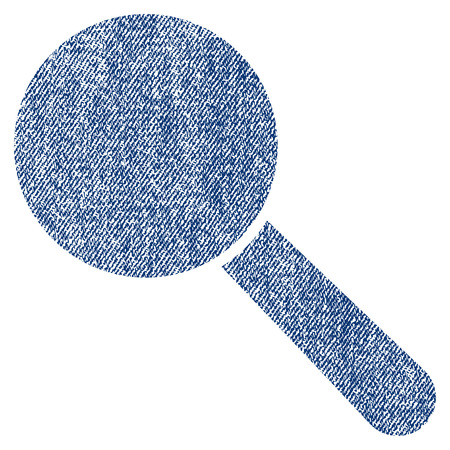 Search Tool vector textured icon for overlay watermark stamps. Blue jeans fabric vectorized texture. Symbol with unclean design. Blue ink rubber seal stamp with fiber textile structure.のイラスト素材