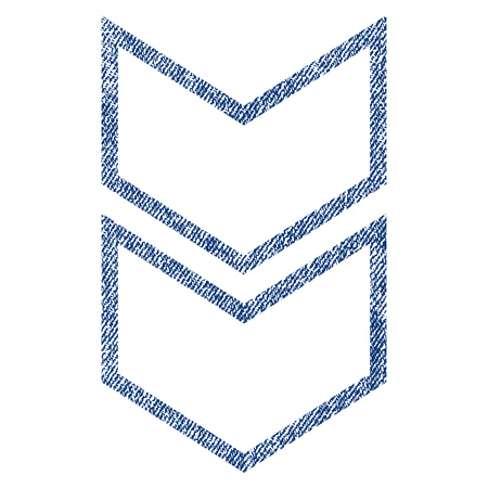 Shift Down vector textured icon for overlay watermark stamps. Blue jeans fabric vectorized texture. Symbol with unclean design. Blue ink rubber seal stamp with fiber textile structure.のイラスト素材