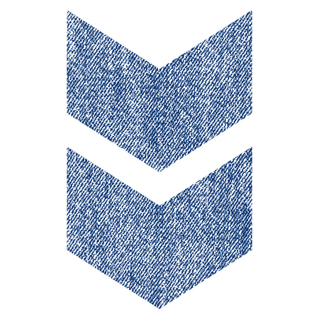 Shift Down vector textured icon for overlay watermark stamps. Blue jeans fabric vectorized texture. Symbol with unclean design. Blue ink rubber seal stamp with fiber textile structure.のイラスト素材