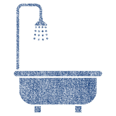 Shower Bath vector textured icon for overlay watermark stamps. Blue jeans fabric vectorized texture. Symbol with unclean design. Blue ink rubber seal stamp with fiber textile structure.のイラスト素材