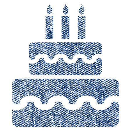Birthday Cake vector textured icon for overlay watermark stamps. Blue jeans fabric vectorized texture. Symbol with scratched design. Blue ink rubber seal stamp with fiber textile structure.のイラスト素材