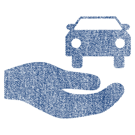 Car Gift Hand vector textured icon for overlay watermark stamps. Blue jeans fabric vectorized texture. Symbol with dust design. Blue ink rubber seal stamp with fiber textile structure.のイラスト素材