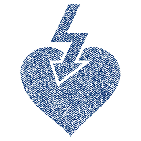 Heart Shock Strike vector textured icon for overlay watermark stamps. Blue jeans fabric vectorized texture. Symbol with unclean design. Blue ink rubber seal stamp with fiber textile structure.のイラスト素材