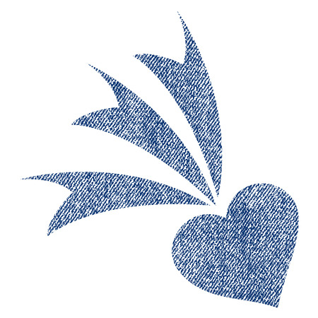 Falling Heart vector textured icon for overlay watermark stamps. Blue jeans fabric vectorized texture. Symbol with unclean design. Blue ink rubber seal stamp with fiber textile structure.のイラスト素材