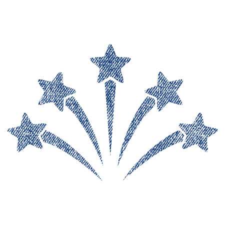 Fireworks Burst vector textured icon for overlay watermark stamps. Blue jeans fabric vectorized texture. Symbol with scratched design. Blue ink rubber seal stamp with fiber textile structure.のイラスト素材